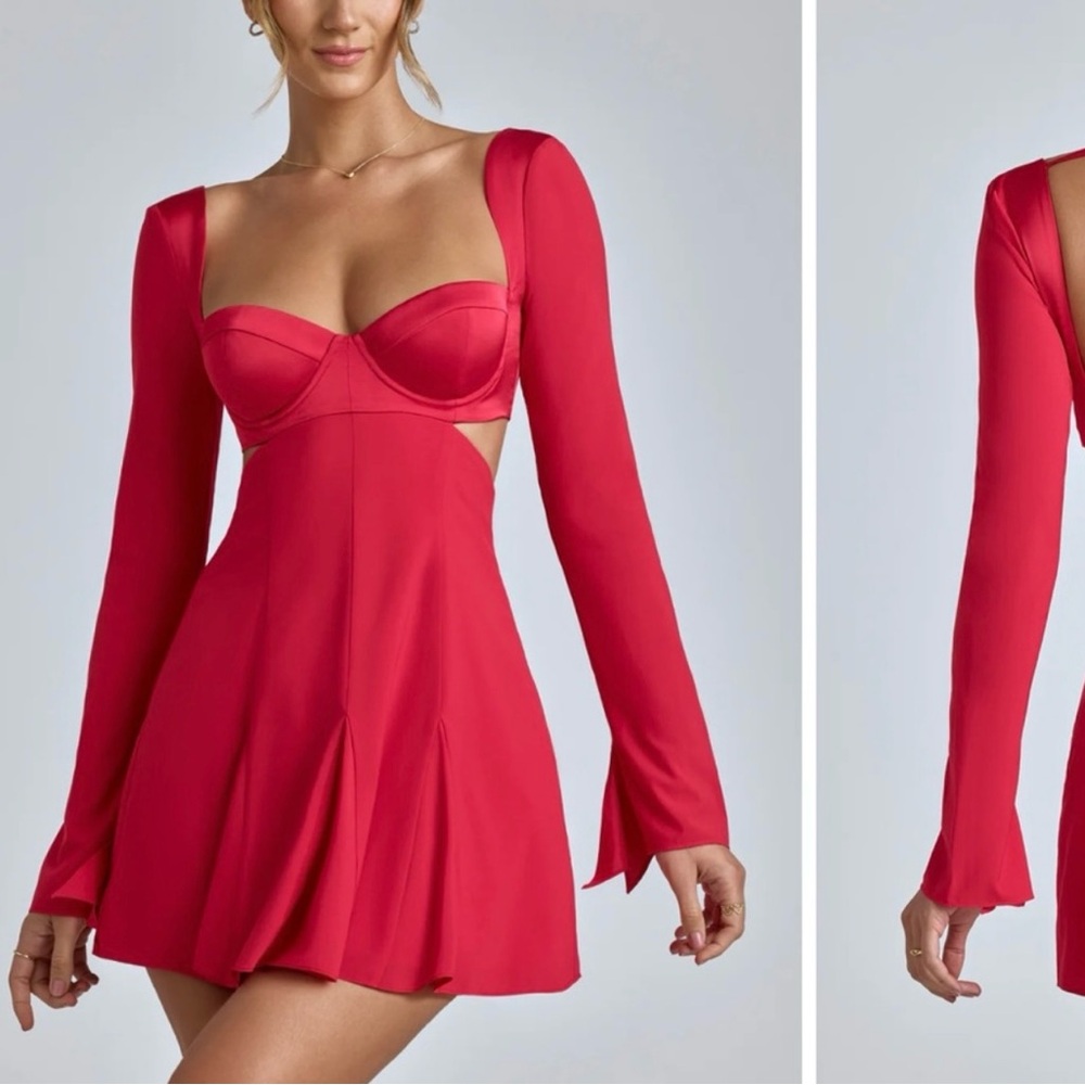 Elegant Red Long Sleeve Mini Dress